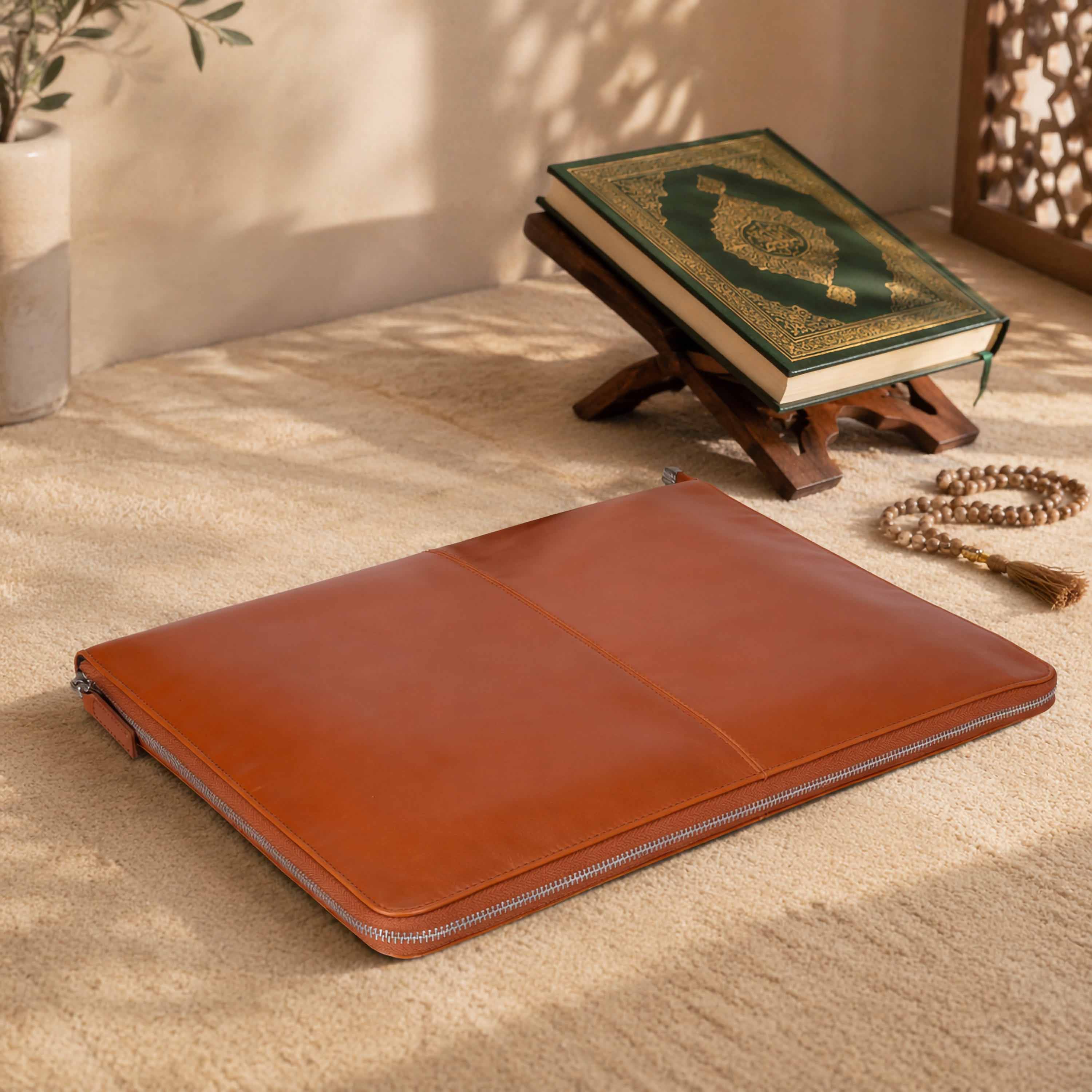 Leather Prayer Rug with Zipper Leather Case